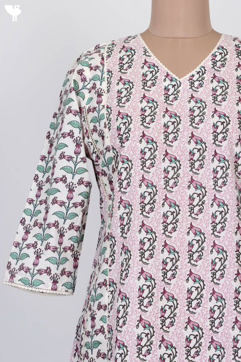 Cambric Cotton Paneled Kurta In Floral Print